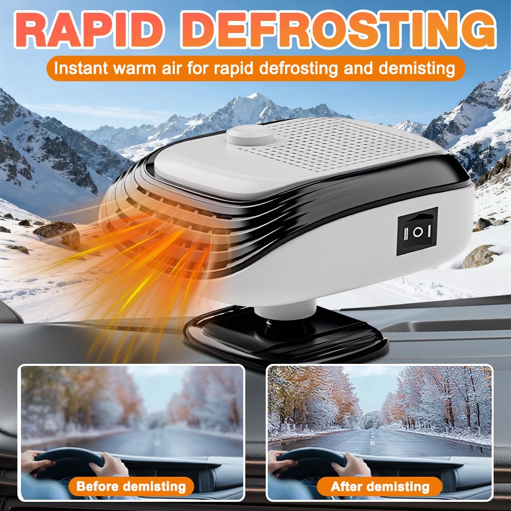 Auto Heizung 12V, 2 in 1 Heizlüfter Auto mit Windgeschwindigkeitsregelung, Tragbare Autoheizung 12v Zigarettenanzünder, Car Heater, Heizung für 12V Auto, LKWs, SUV, Van (Weiß)