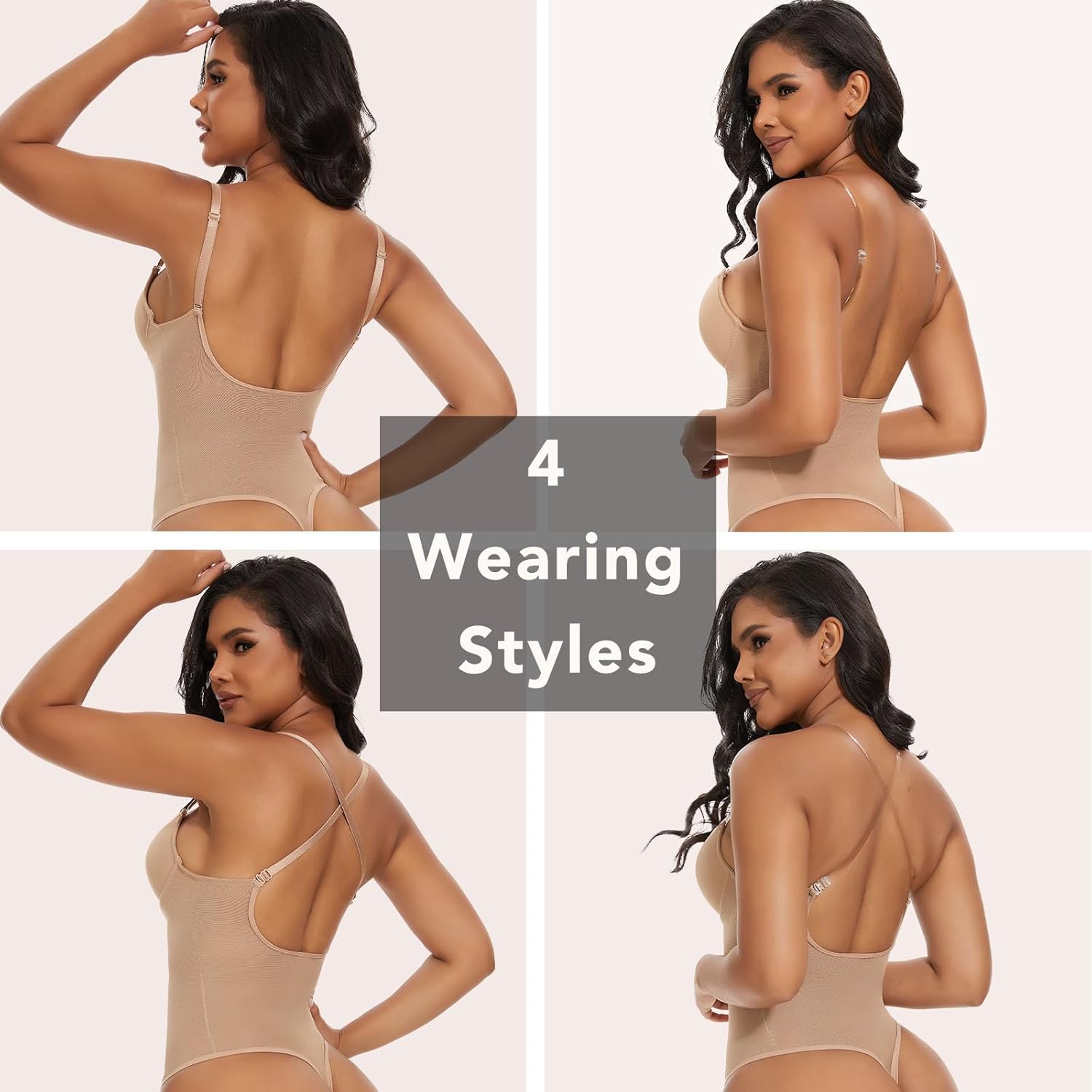 SHAPERIN Women's Deep V Neck Backless Body Shaper Bra Faja Plunge Low Back Thong Shapewear Tummy Control Bodysuit - Image 5