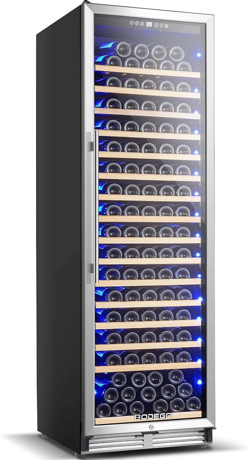 BODEGA 24 Inch Wine Cooler, 176 Bottles Large Wine Fridge with Advanced Cooling Compressor for Red, Rose and Sparkling Wines,Built-in & Freestanding wine refrigerator