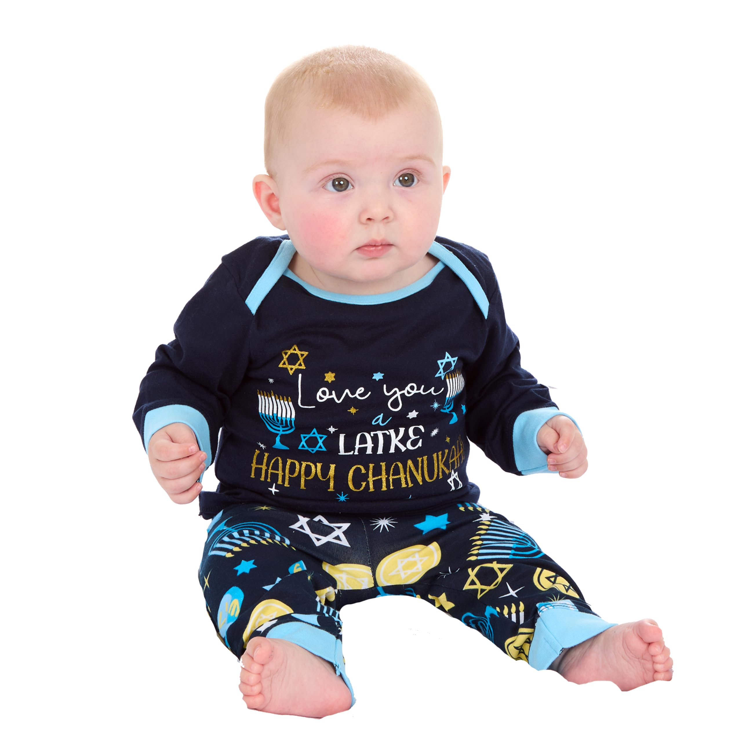 Metzuyan Women's Baby Ws-Aw23 Girls Boys Chanukah Pyjamas Hanukkah Pyjama Set Cotton Long Sleeved 0-3 Months