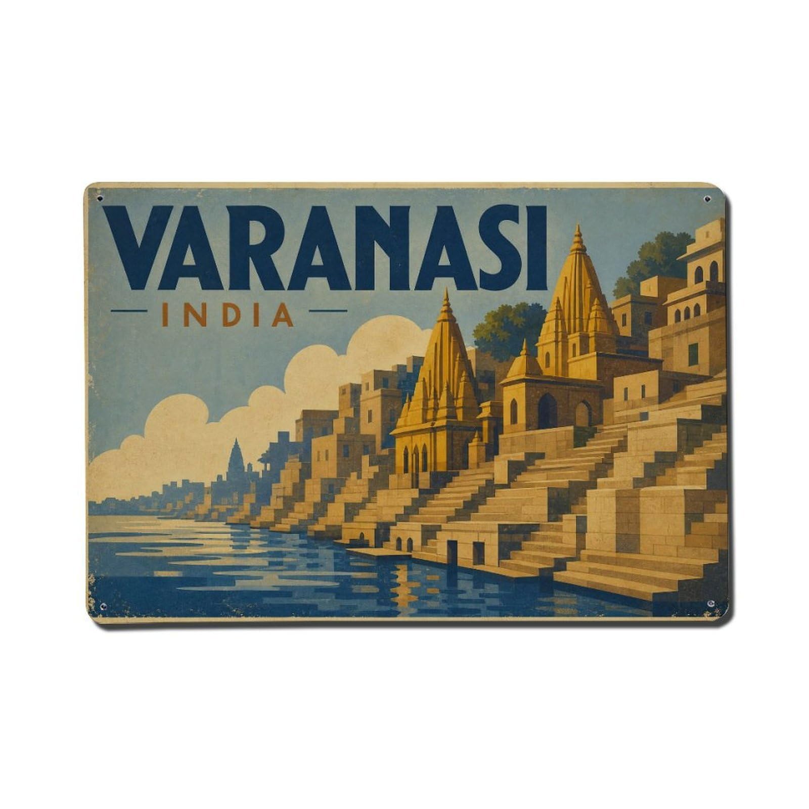 Retro Travel India Varanasi Metal Tin Sign Plaque Wall Decor for Cafe, Club Bar, Office, Garden Metal Poster 8x12Inch