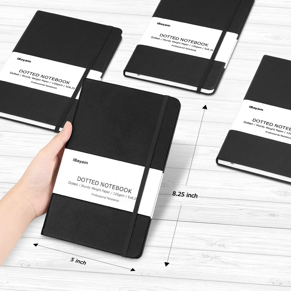 10 PACK Dotted Bullet Grid Journals Notebooks, Black Soft Hardcover, 120gsm Premium Thick Paper with Fine Inner Pocket for School Office Supplies Home Business Writing Note Taking Journaling, 5"X8.25"