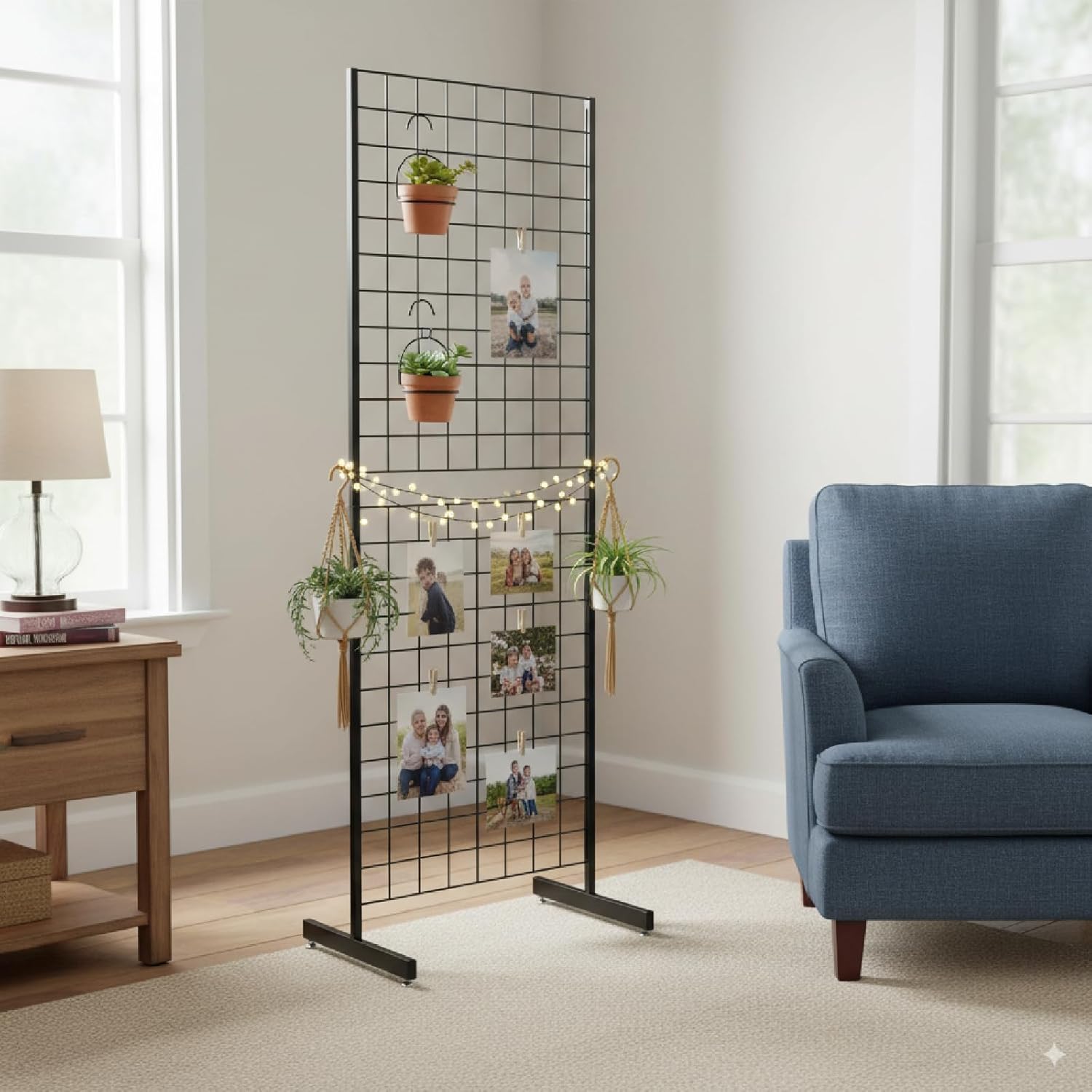 6' x 2' Grid Panel Tower with T Base and Footbeds, Black Finish
