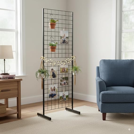 6' x 2' Grid Panel Tower with T Base and Footbeds, Black Finish