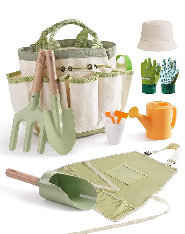 ROBUD Kid Gardening Set, Wooden Garden Tool for Kid, Garden Tool Kit with Tool Storage Bag, Apron, Gloves, Montessori Toys for Kids to be Closed to Nature, WRP25 by ROBUD - Used condition - US$32.29