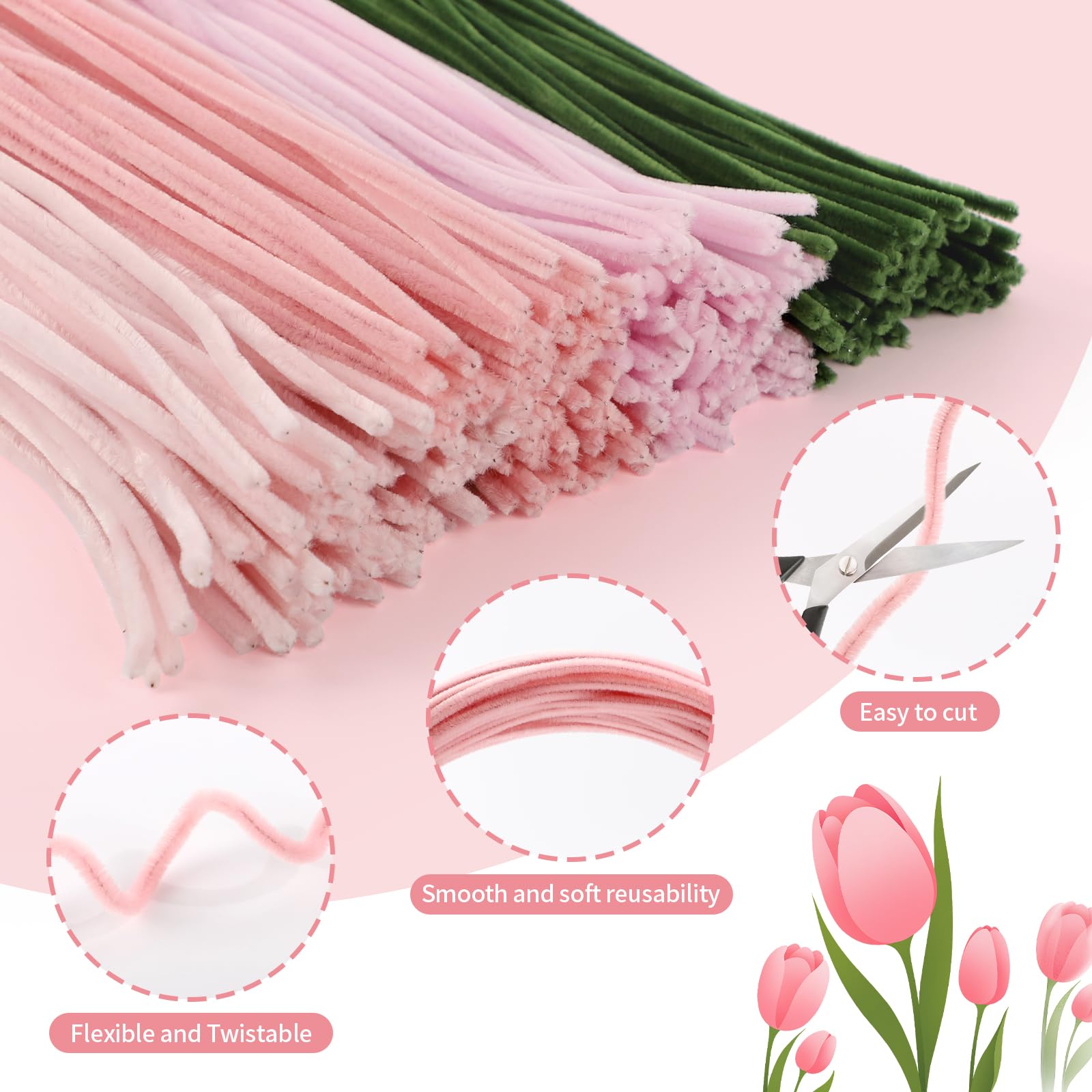 UUEMB Pfeifenreiniger Blumen Set - 400 Stück In 4 Farben Mit Zubehör Für Bastelprojekte