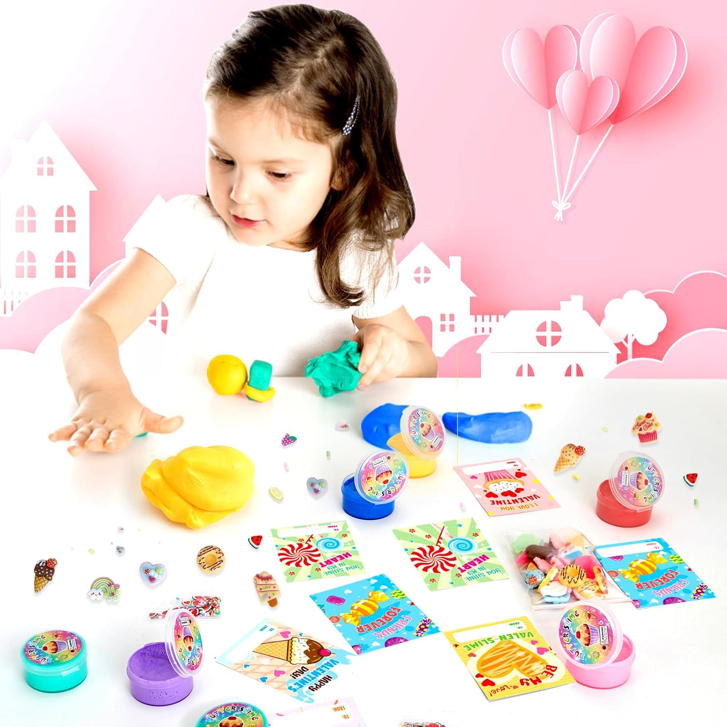 Valentine's Day Gifts for Kids- 24 Sets of Butter Slime with Valentine's Day Card, School Classroom Valentine's Gifts Exchange, Valentine's Party Favors for Kids, Valentine’s Greeting Cards