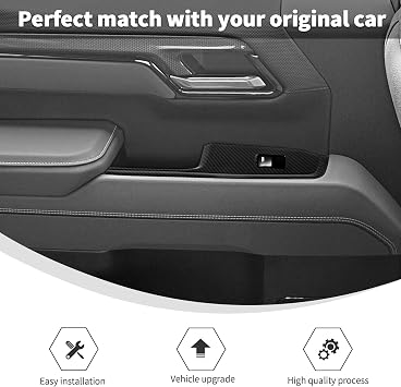 Linskip パワーウィンドウスイッチパネルカバートリム シボレーシルバラード&GMCシエラ 2022+、ドアパネルコントロールトリム、シルバラードインテリアアクセサリーカーボンファイバーブラック