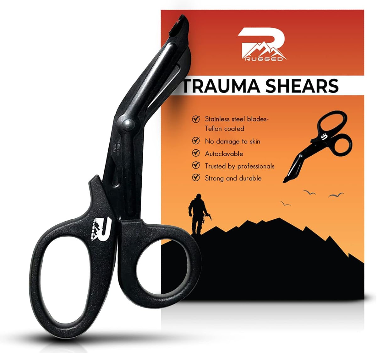 Trauma Shears for Nurses and EMT's - Stainless Steel Blades Teflon-Coated - Heavy-Duty Shears for Bandages and Wraps. Autoclavable, EDC, Rainier Rugged