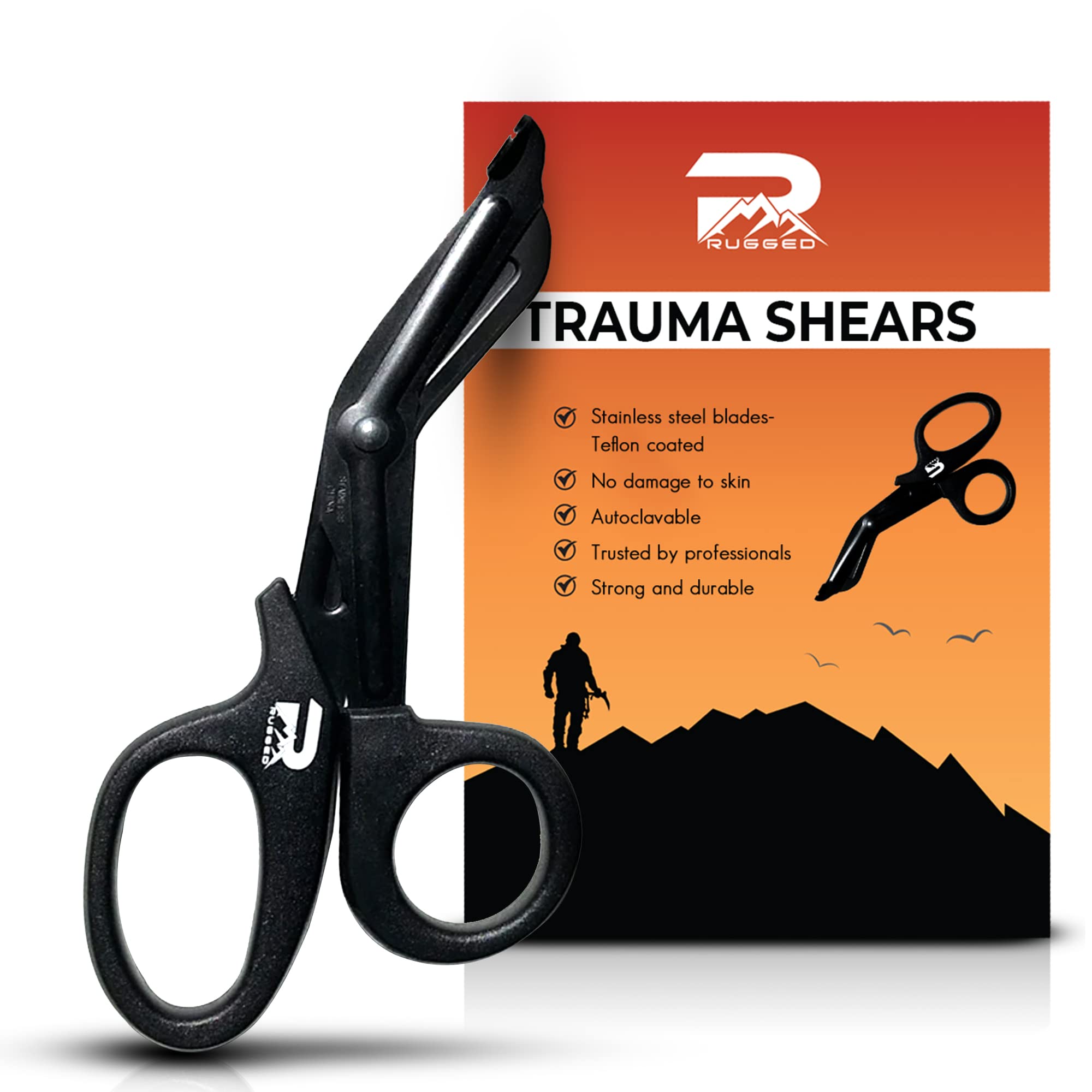 Trauma Shears for Nurses and EMT's - Stainless Steel Blades Teflon-Coated - Heavy-Duty Shears for Bandages and Wraps. Autoclavable, EDC, Rainier Rugged