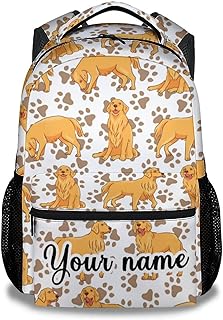 AIOMXZZ Personalized Golden Retriever Backpack Gifts with Text Name, 16 Inch Cute Dog Pattern Bookbag Durable, Lightweight, Large Capacity, Funny Animal Backpack for School Girls Boys Kids