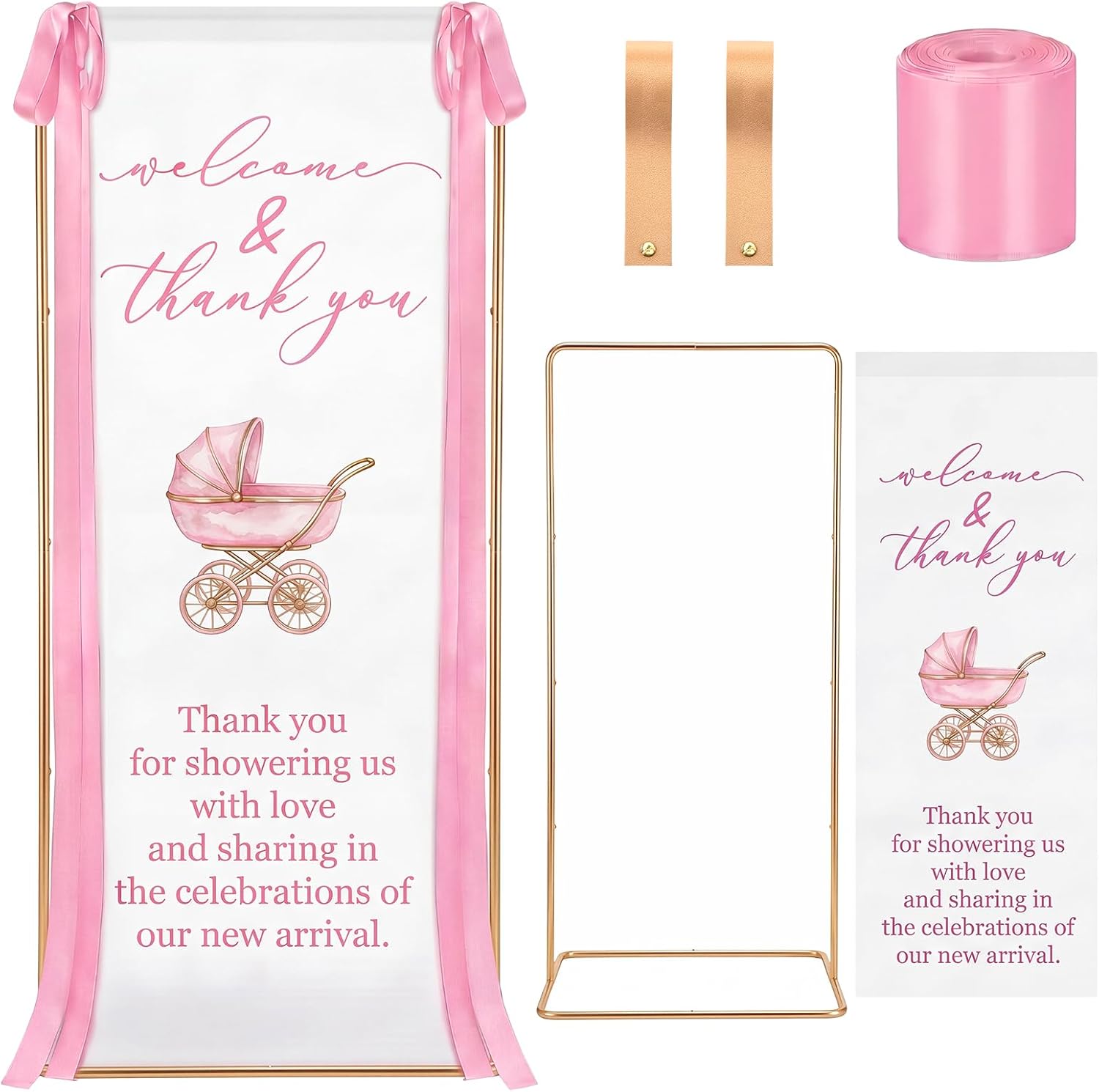 Baby Shower Welcome Sign Stand with Linen Sign with Satin Ribbon Adjustable Easel Stand Baby Shower Welcome Decoration for Garden Lawn Outdoor Indoor(Green)