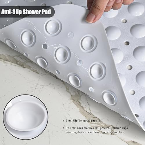 Miniatura 10 de Tapete grande antideslizante para bañera, extra largo, 40 x 16 pulgadas, lavable a máquina, con ventosas y agujeros de drenaje, tapete de baño