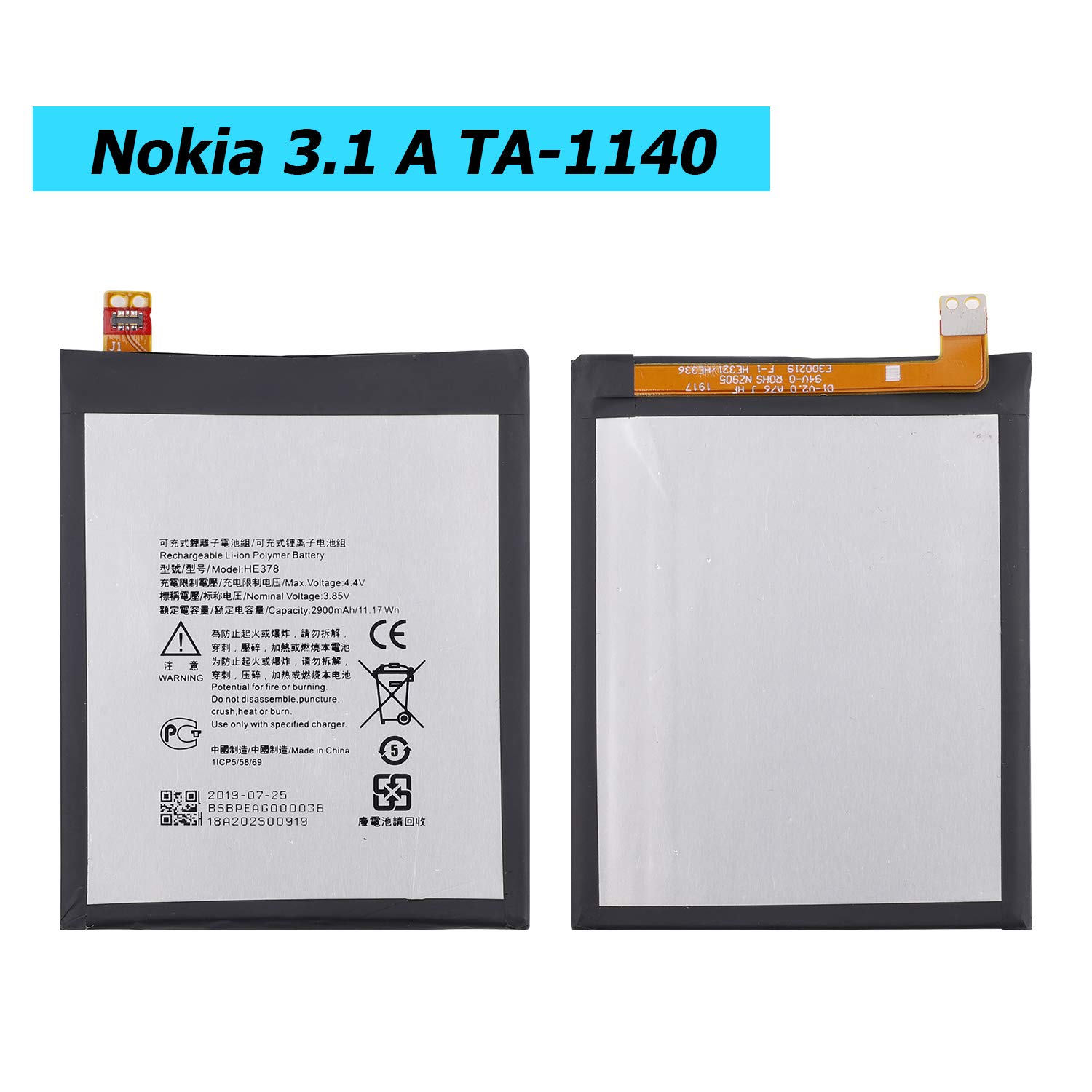 Vvsialeek HE378 replacement battery Compatible with Nokia 3.1 A TA-1140 with toolkit