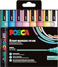 POSCA - Mitsubishi Pencil - Pack of 8 PC5M Markers - Medium Tip - Water-Based Paint - All Purpose - Soft Colours