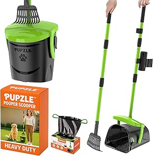 Pupzle Dog Pooper Scooper with Bag Attachment, 40" Long Handle Pooper Scooper for Large Dogs, Dog Poop Scoop for Yard, Large Capacity Swivel Bin and Rake, Lavender Scented Bags (Green)
