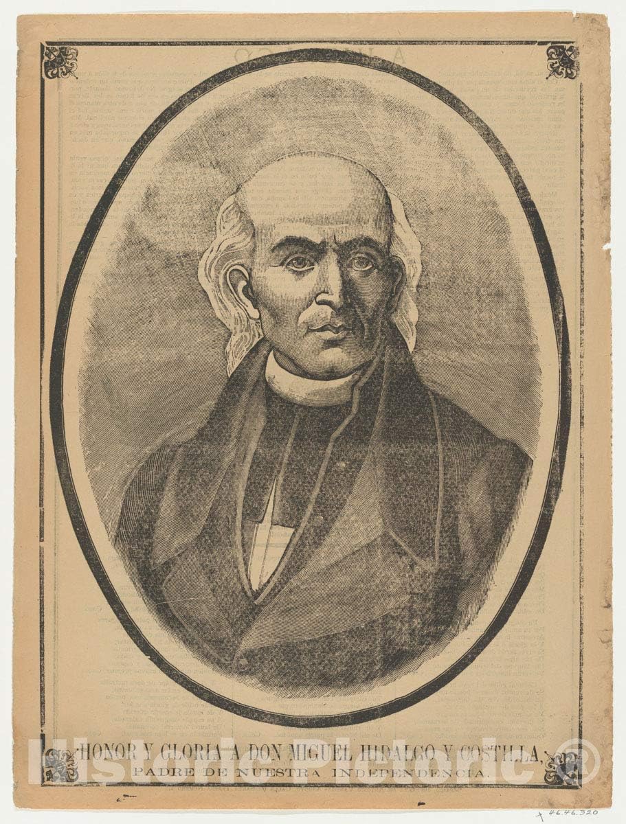 Historic Pictoric Art Print : Anonymous - Broadsheet with Portrait of Don Miguel Hidalgo y Costilla : Vintage Wall Décor : 08in x 10in