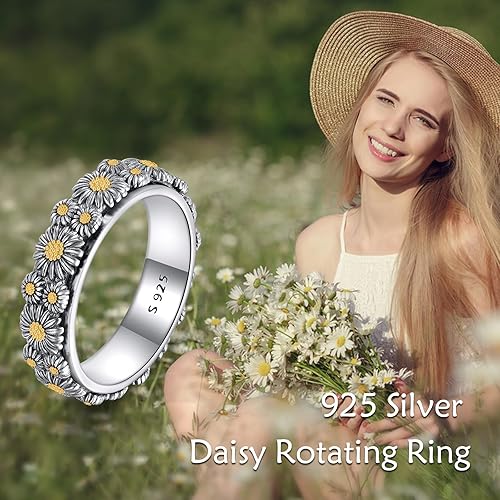 Miniatura 3 de POPLYKE Anillos giratorios giratorios de plata de ley para aliviar el estrés para mujeres