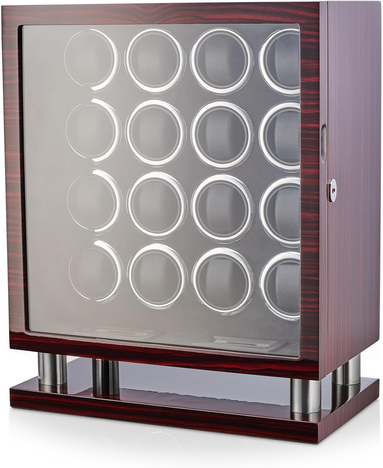 16 Watch Winder for Automatic Watches with LED Interior Light and Coordinated Rotor Stop