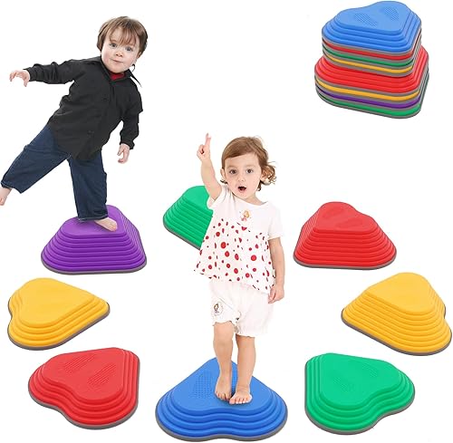 8PCS Stepping Stones for Kids Sensory, Durable Non-Slip Balance Stones for Toddlers,Stackable Indoor & Outdoor Obstacle Course Toys, Develops