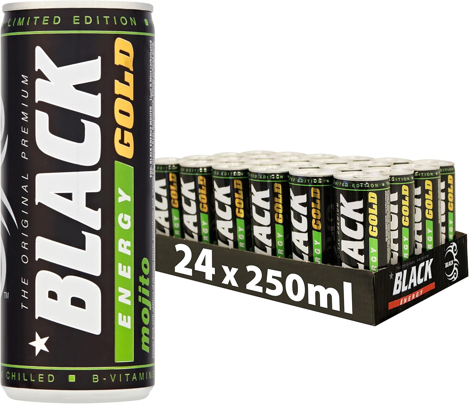 Black Energy Drink with Lime & Mint Flavour 250Ml (Pack of 24) Caffeinated Drink with Vitamin