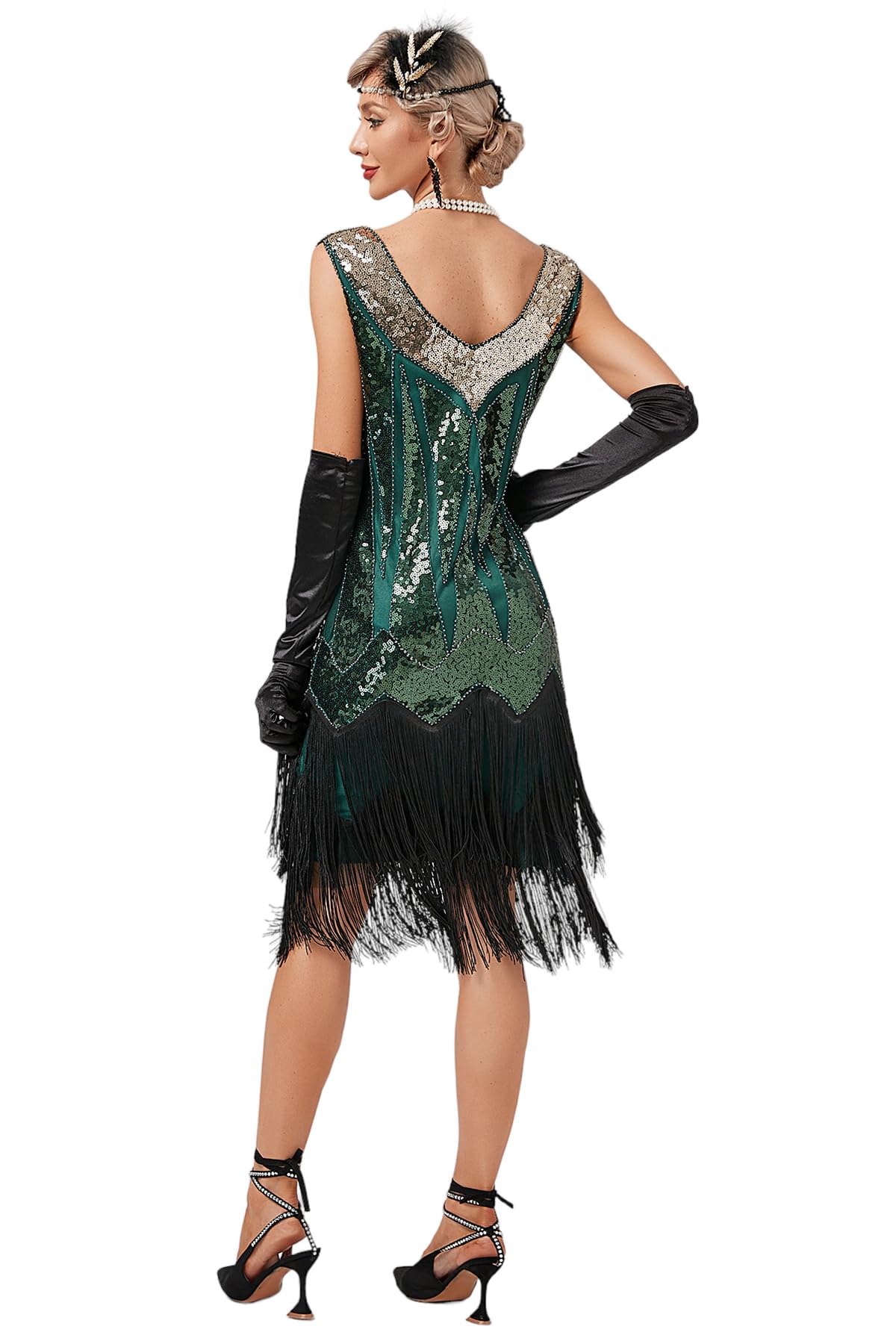 Viloree Vestiti Anni 20 Donna con Paillettes e Frange in Rilievo 1920s Abito Vestito Gatsby Donna Anni 20 Vestito Charleston