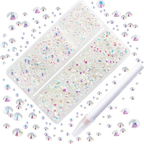AD Beads 4300 diamantes de imitación redondos con parte trasera plana, 6 tamaños (0.079 a 0.236 pulgadas), con caja organizadora de almacenamiento,