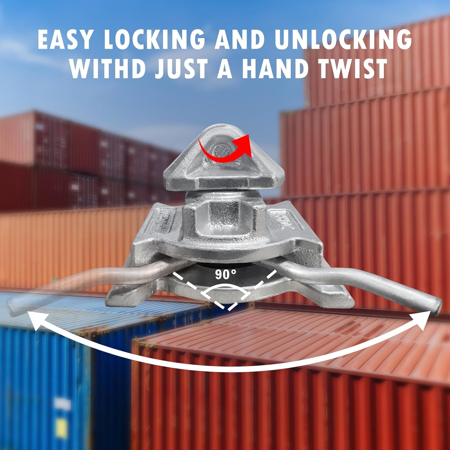Dovetail Style Manual Twist Lock for Shipping Containers - Deck Mount for Ship, Rail, Trailer & Ground Use - Compatible with Harbor Freighter Standards - High Strength Manual Lock