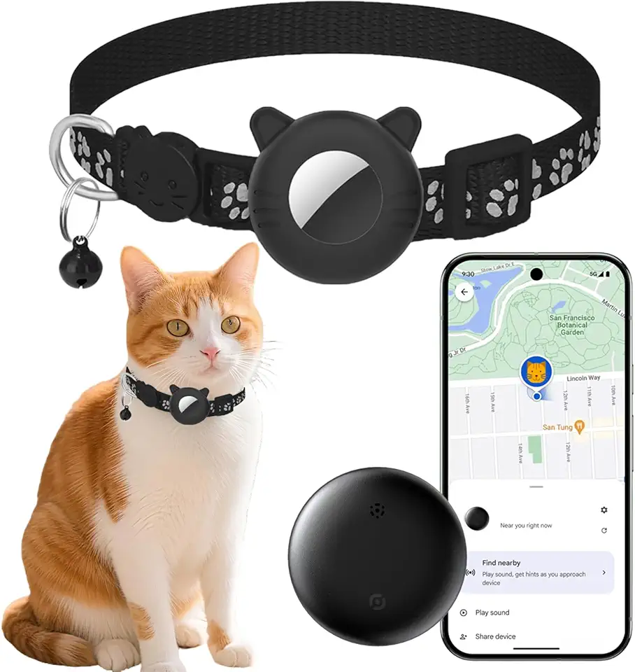 Rastreador Gps para Gatos com Coleira, Rastreador Inteligente para Gatos - Sem Assinatura | À Prova D'Água | Rastreamento Em Tempo Real | Bateria com Duração de 365 Dias, Localizador