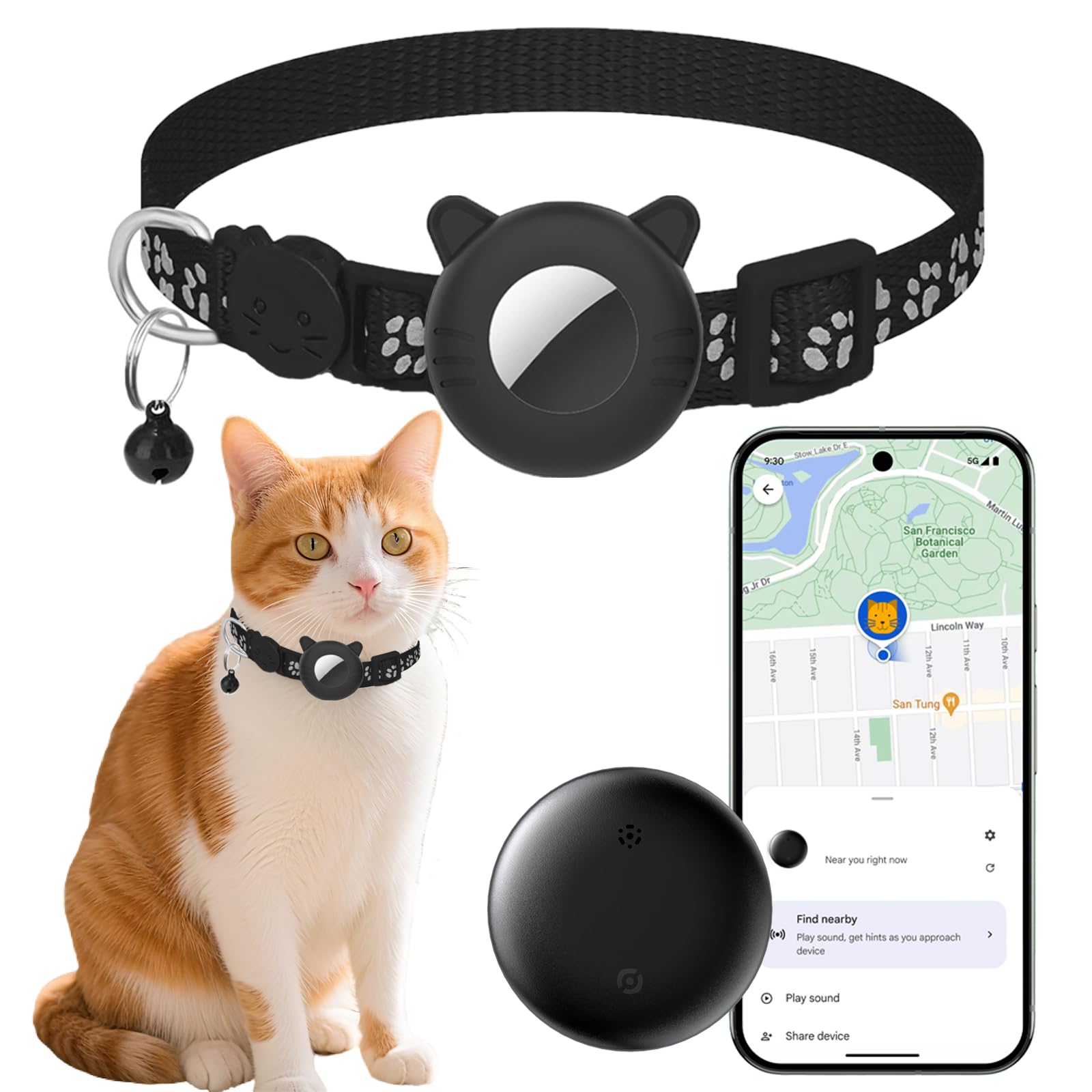 GPS Cat Tracker with Collar, Smart Tracker for Cats - No Subscription | Waterproof | Real-Time Tracking | 365-Day Battery Life, Pets Locator for Small Dogs, Cat Anti-Lost Device (Android Only)