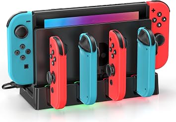 Switch Joycon Controller Charging Station for Switch Original & OLED Switch Charging Station with 4 Charging Slots for Switch & Built-in USB Power Cable for Connecting the TV Dock Switch Accessories 3DS Consoles