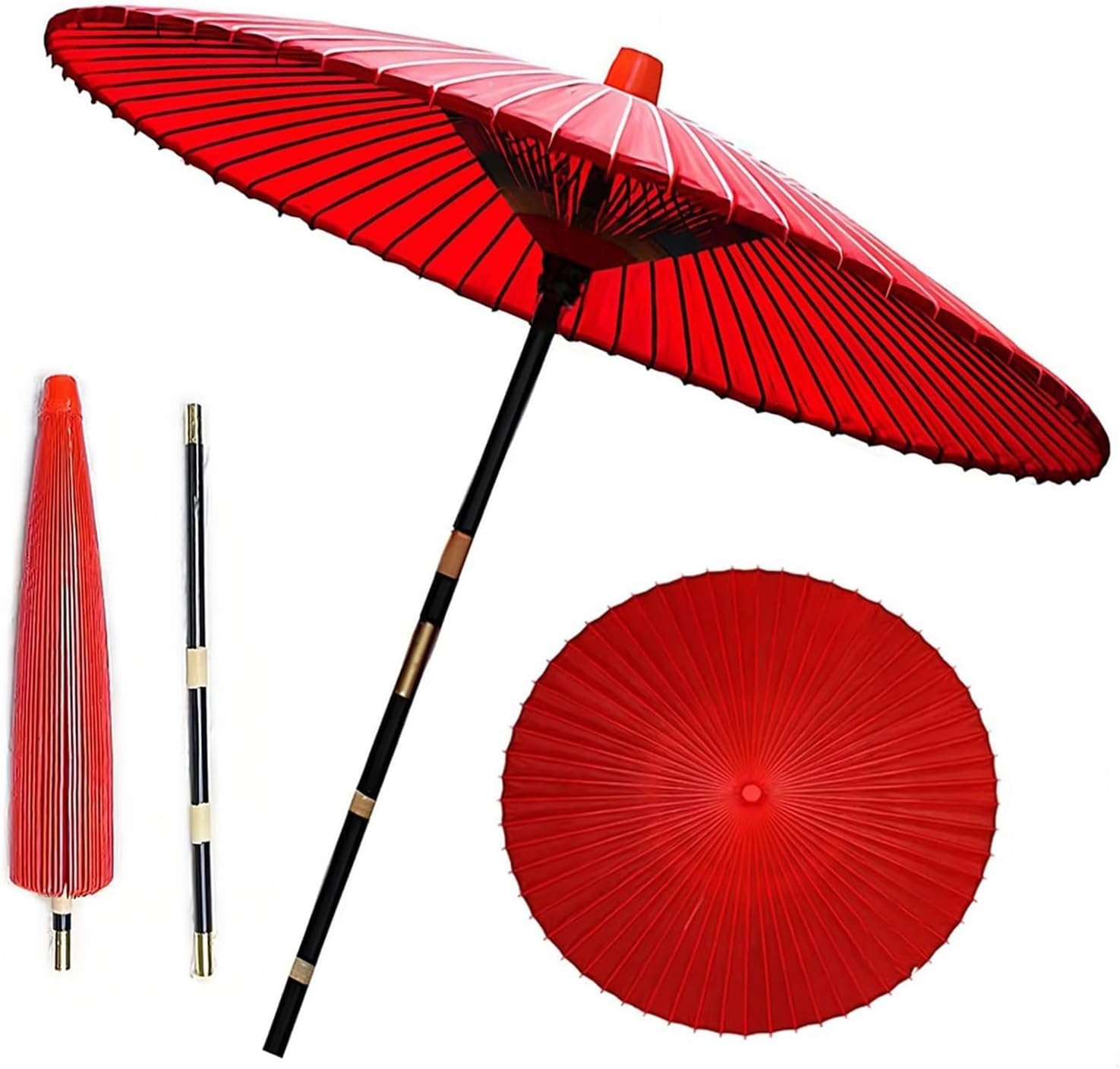 Handmade Oil Paper Patio Umbrella Garden Pool Beach Market Umbrella with Carry Bag Handcrafted Bamboo Market with Hardwood 2-Piece Pole (143cm/4.6ft)