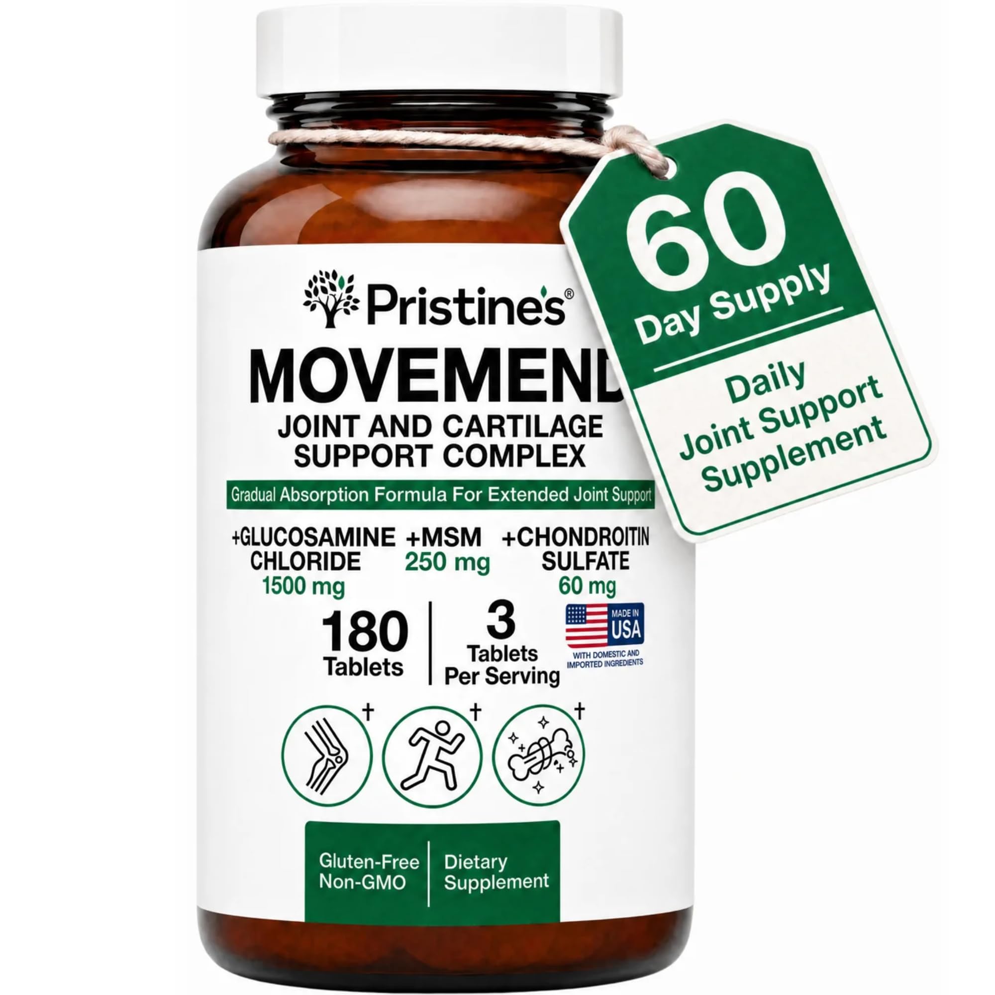 PRISTINE'S Movemend Glucosamine MSM Chondroitin Joint Support, 180 Tablets