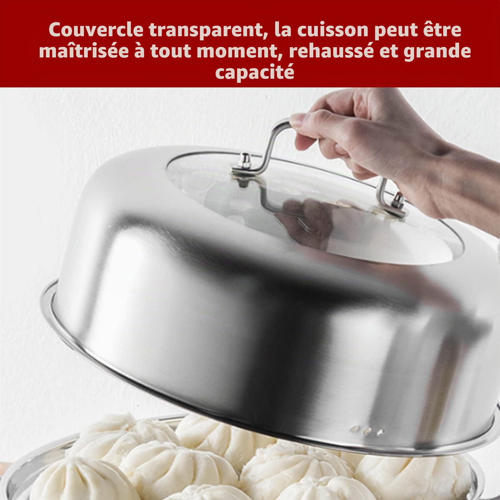 Ensemble de Marmites à Vapeur en Acier Inoxydable à 2 Couches, Cuiseur Vapeur pour la Cuisson, Casserole de Tous les Jours, Ensemble de Casseroles à Vapeur, avec Couvercle en Verre, Casserole à Induct