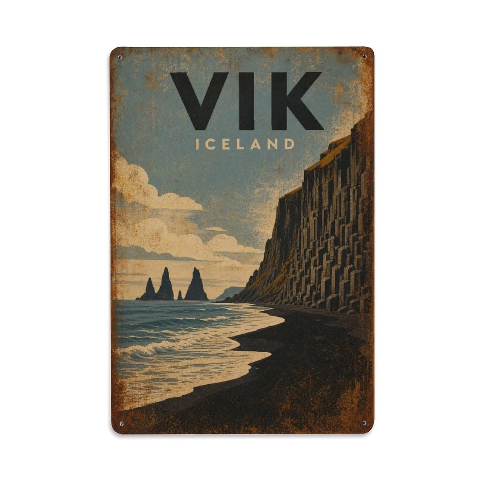 Metal Tin Sign Travel Retro Iceland Vik