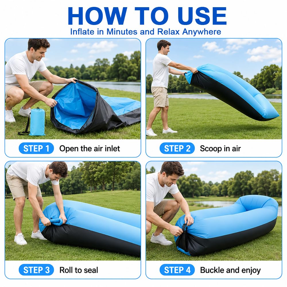 Aufblasbares Sofa, Camping Sofa Aufblasbar, Tragbares Luft Sitzsack mit Aufbewahrungstasche, Air Lounger, Aufblasbare Couch für Camping Urlaub Schwimmbad Strandparties Hinterhof