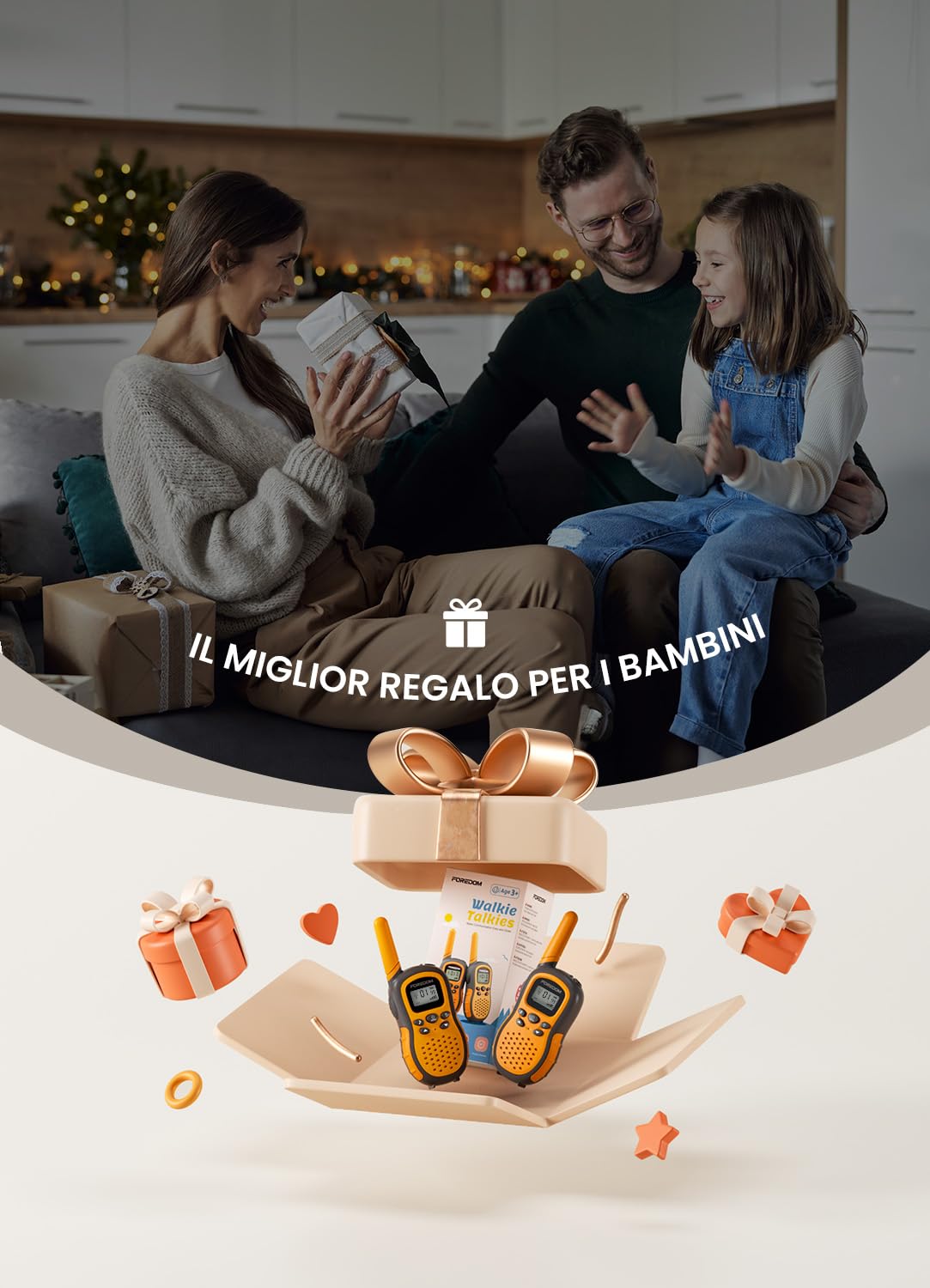 FOREDOM Walkie Talkie Ricaricabili per Bambini di Età Compresa tra 3 e 12 Anni Regalo di Compleanno con Torcia, Confezione da 2 – Arancione