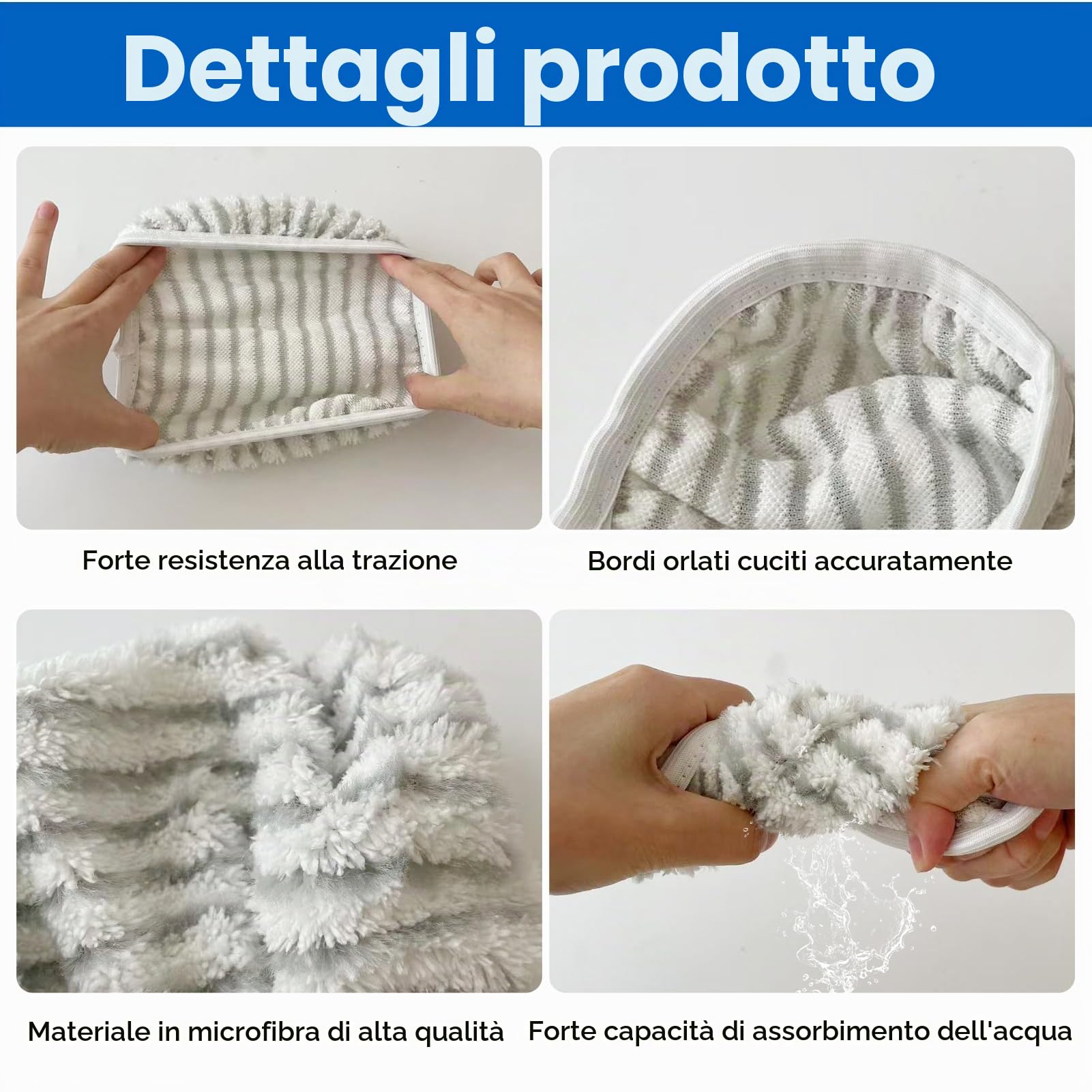 6 pezzi Clean and Steam Lingette, Clean and Steam Accessori, Serpillere Scopa Vapore compatibile con Rowenta Clean & Steam ZR850002 ZR005801 ZR005804 RY7xxx RY8xxx (grigio e blu)