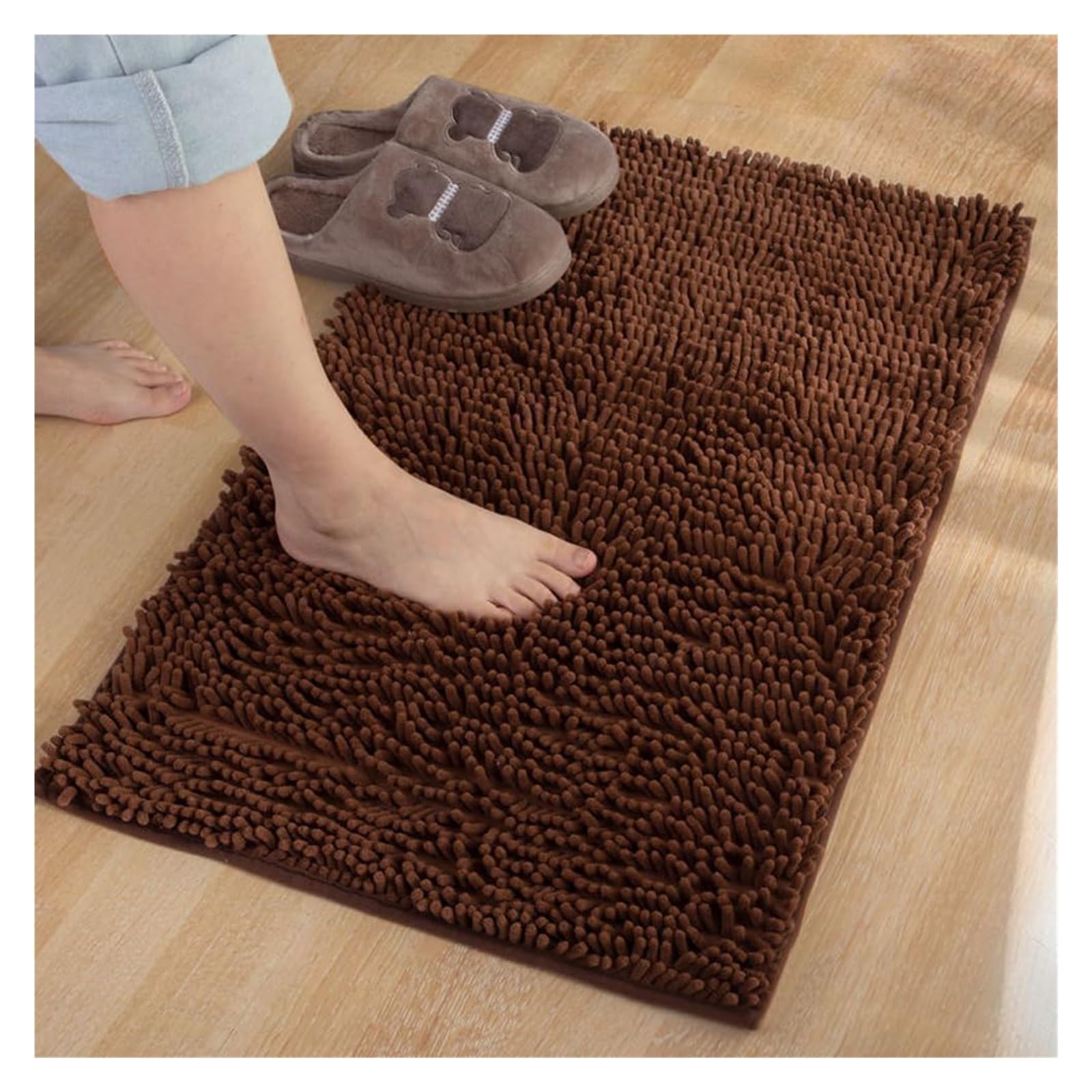 Tapis de bain extra long antidérapant en microfibre chenille douce, lavable en machine, confortable pour le sol de votre salle de bain (couleur café) 40 x 120 cm