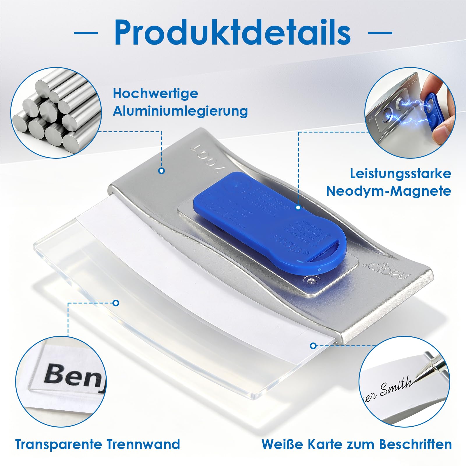 15 Stück Namensschilder FüR Kleidung Magnete, Namensschilder mit Starkem Magnet Namensschild Magnetisch Transparent Silber, Karteneinsatz Montiert Wiederverwendbar Und Stilvolle Namensschild