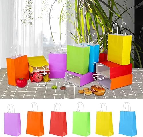 Miniatura 4 de XPCARE 100 bolsas de papel para regalo, 6.3"x3.15"x8.66 pulgadas, papel kraft, bolsas de fiesta a granel, recuerdos de arcoíris, pequeñas bolsas de