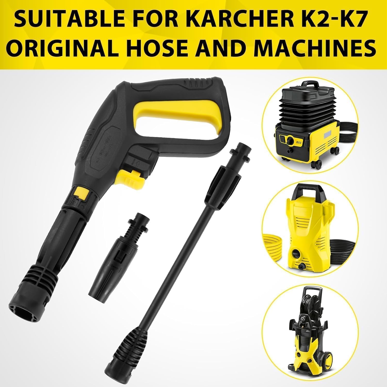 Pistola Alta Presión Recambio para Kärcher K2-K7, 2320 PSI con Acoplamiento Rápido, Boquillas Ajustables y Barra Extensible(Pistola de Agua a presión)