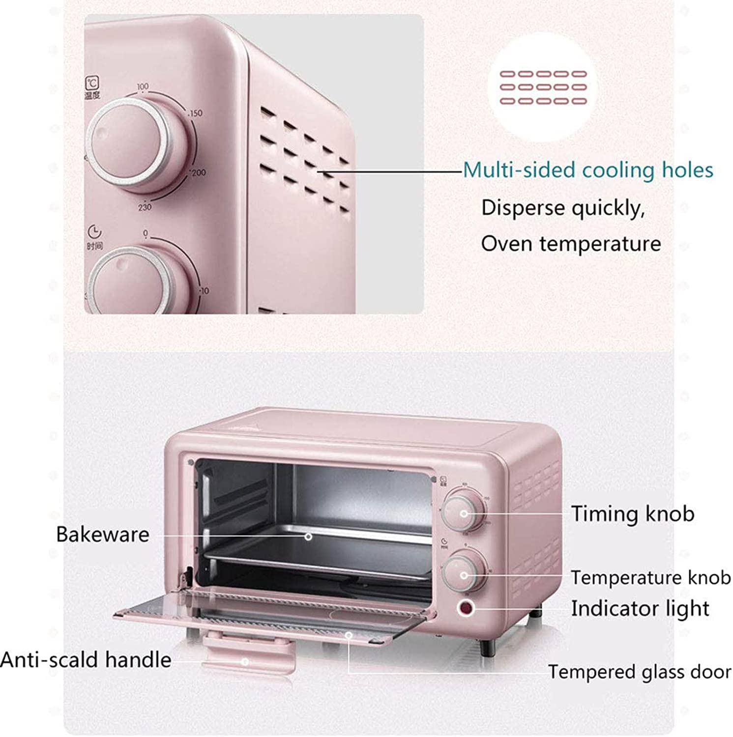 Małe skrzynki， 10L Inteligentny elektryczny mini piekarnik z regulacją czasu i temperatury, przeznaczony do pieczenia w domu. Zawiera blachę ruszt grillowania