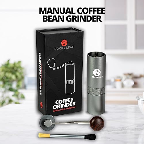 Miniatura 7 de Molinillo de café manual de Rocky Leaf, molinillo de café de mano con ajuste ajustable para expreso, prensa francesa y vertido, molinillo manual de