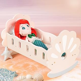 ROBOTIME Baby Doll Crib, Baby Doll Bed, Doll Rocking Cradle Baby Doll Accessories Furniture with Bedding for 18 inch Dolls (Seashell)