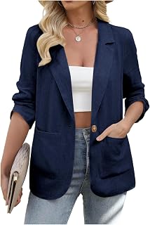 Women's Casual Linen Blazer Lightweight Spring Summer Jackets Fully-Lined Casual Work Jacket with Pockets Cardigan