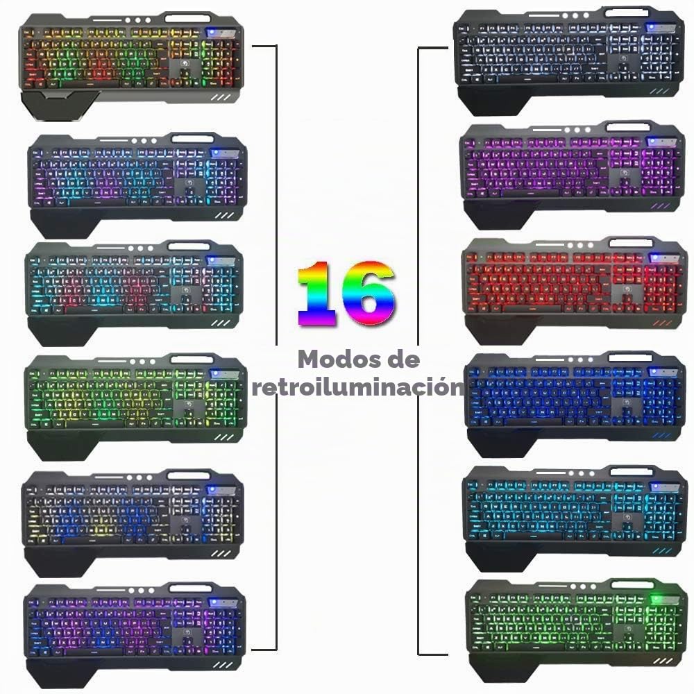 LexonElec Juegos de Teclado y Mouse para Juegos K618 con Cable RGB LED retroiluminado 104 Teclas Resto de la Mano USB Gamer Teclado Metal + 2400DPI Optical 6 Botones PC Game Mouse + Mousepad