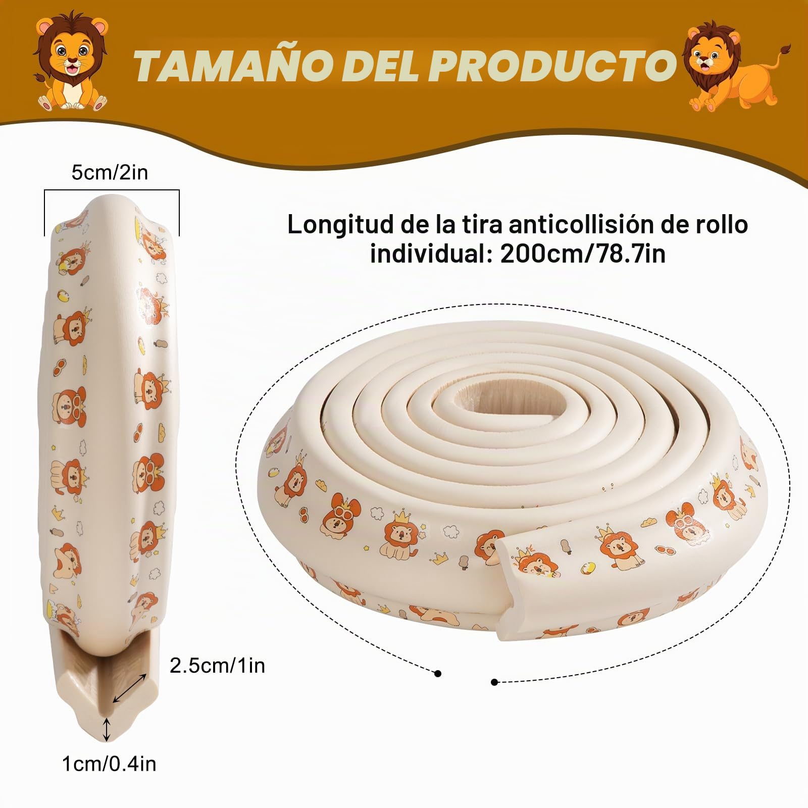 Protector de Bordes para Bebe Suave Espesar Protector de Bordes de Mesa Autoadhesivo para Mesas, Muebles, Puerta, Cama, Silla Beige Naranja