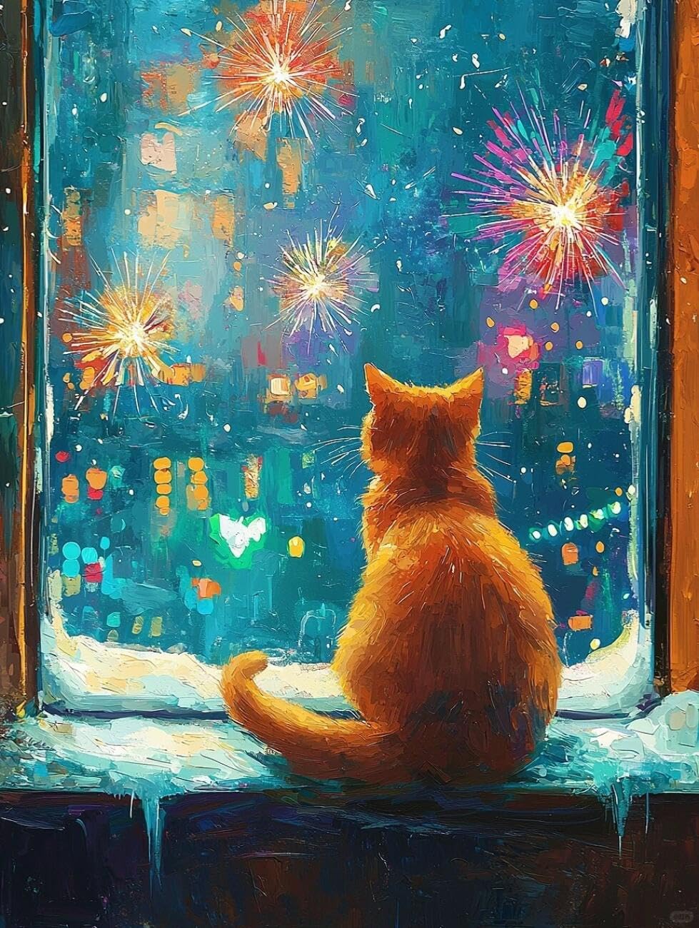 Henypt Cross Stitch Kits Cat by the Window Animal DIY Embroidery Kit for Beginners The Elderly with Accessories Home & Leisure/Gifts 14CT 50x70cm