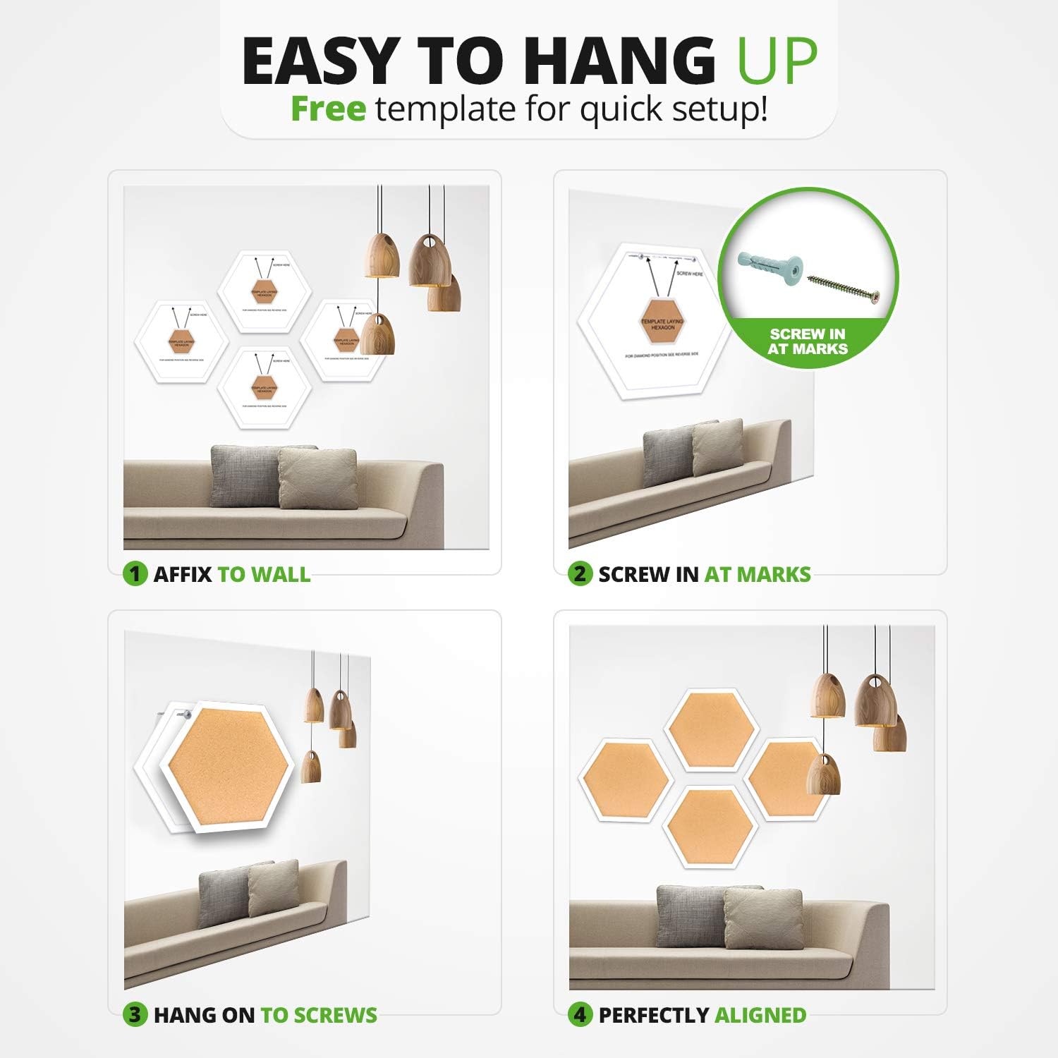 Cork Boards Hexagon Diamond Shape 4 Pack White Framed Bulletin Board Modern Decorative Corkboards for Walls (Hardware and Template Included)